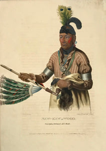 "Naw-Kaw or Wood" Lithograph. Original hand coloring Painting by Charles Bird King (1785-1862) Published in: "History of the Indian Tribes of North America" Authors: Thomas Loraine McKenny (1785-1859) and James Hall (1793-1868)