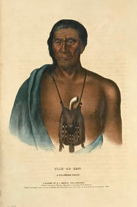 "Tish-Co.Han. A Delaware Chief" Lithograph. Original hand coloring Painting by Charles Bird King (1785-1862) Published in: "History of the Indian Tribes of North America" Authors: Thomas Loraine McKenny (1785-1859) and James Hall (1793-1868)