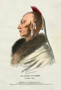 "Le Soldat du Chene. An Osage Chief" Lithograph. Original hand coloring Painting by Charles Bird King (1785-1862) Published in: "History of the Indian Tribes of North America" Authors: Thomas Loraine McKenny (1785-1859) and James Hall (1793-1868)