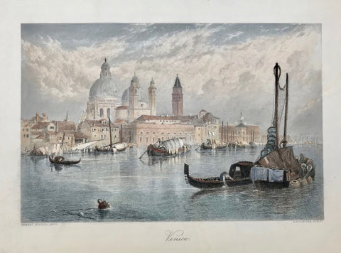 Venice  Steel engraving by A. Willmore after a painting by Birket Foster, ca 1850.  Very attractive hand coloring.