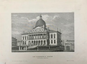 Boston City Hall. "Das Rathaus in Boston"  Steel engraving from Kunstanstalt in Hildburghausen. Ca 1850.