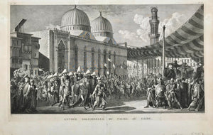 Antique Print: "Entrée Solennelle du Pacha au Caire". Copper etching by Delaunay after Louis François Cassas from "Voyage pitt. de la Syrie, de la Phénicie etc." published in 1799. (Cassas had planned a description of the voyage to Syria, Palestine and Eygpt, but it was never finished and only 30 of these were published)
