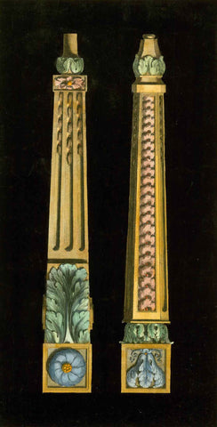No title. Ornamented baroque table legs.  Hand-colored copper etching by Jacques Francois Cherau (1742-1794)  Published in "Ameublement". Paris, 1771  Jean Charles de la Fosse (1734-1789)  Paris, 1769  Original antique print , Barock, Dekoration, Tischbeine