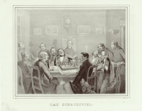 "Das Schachspiel"(the chess game)  Chess, Schach, Ajedrez, Scacchi, Game  Anonyme Original-Lithographie. Um 1850  Original antique print  