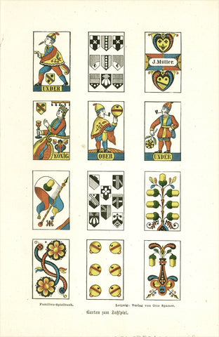 "Karten zum Fass-Spiel" (Barrel game cards)  Wood engraving printed in color.  Published in Leipzig, 1882