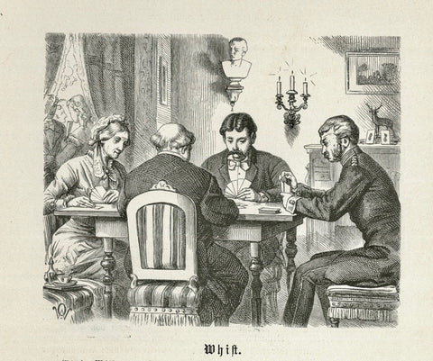 "Whist"  Wood engraving ublished in Leipzig, 1882  The text gives another name for Whist: "Silentium" (Latin word for silence)