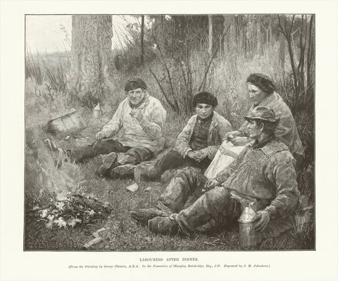 "Labourers After Dinner"  Wood engraving after a painting by George Clausen. Engraved by J.M. Johnstone. Published 1895.