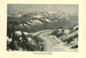"Der Unter Aar Gletscher mit seinen Moraenen"  Xylograph made after a photograph Vittorio Sella in Biella ca 1904.  Original antique print , Grimsel Pass, Moraines, Switzerland, Schweiz