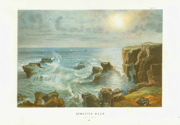 "Bewgstes Meer" "Nach Guidin" (Stormy coast), Two attractive chromolithographs after the French painter Jean Antoine Theodore de Gudin (1802-1880)  Published 1869.