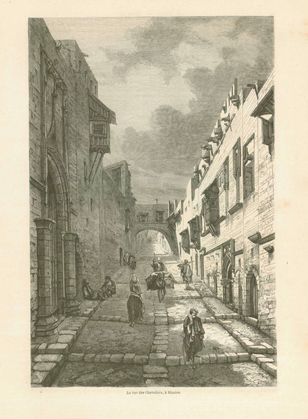 "Prieure de France, A Rhodes"  Greece, Griechenland, Rhodes, Port de Rhodes, Port du Aubusson  *****  "Voyage a L'Ile de Rhodes"  "Text et Dessins par M. Eugene Flandin 1844"  8 separate-page article about Rhodes. The article is illustrated with 14 wood engravings.