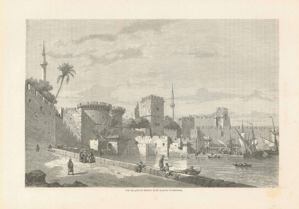 "Prieure de France, A Rhodes"  Greece, Griechenland, Rhodes, Port de Rhodes, Port du Aubusson  *****  "Voyage a L'Ile de Rhodes"  "Text et Dessins par M. Eugene Flandin 1844"  8 separate-page article about Rhodes. The article is illustrated with 14 wood engravings.