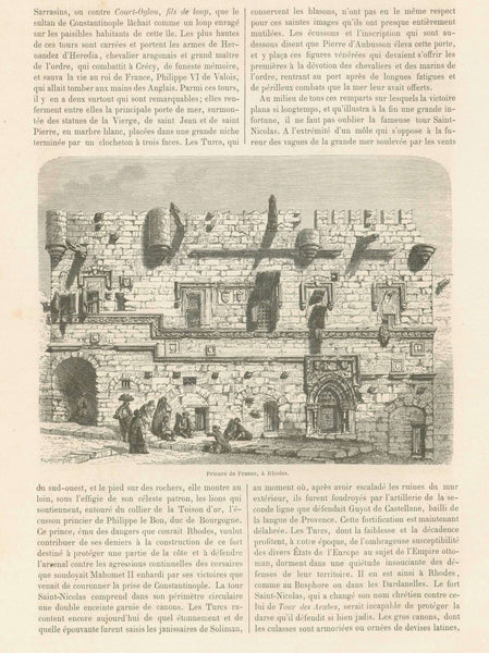 "Prieure de France, A Rhodes"  Greece, Griechenland, Rhodes, Port de Rhodes, Port du Aubusson  *****  "Voyage a L'Ile de Rhodes"  "Text et Dessins par M. Eugene Flandin 1844"  8 separate-page article about Rhodes. The article is illustrated with 14 wood engravings.