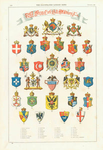 "The Arms of All Nations"  Lithograph. Printed in color.  Published in London, 1858