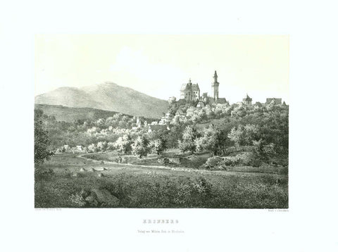 "Kronberg"  Sehr selten! Rare!  Seltene Lithographie.  Nach der Zeichnung von Michael Sachs (1836-1893)  Gedruckt von von C. Groschwitz  Aus "Album von Nassau"  Herausgegeben Wilhelm Roth  Wiesbaden, 1864