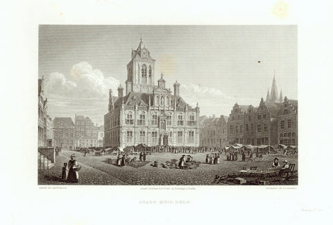 "Stadt-Huis, Delft"  Copper engraving by E. J. Roberts after Robert Batty. Published in London, 1825.