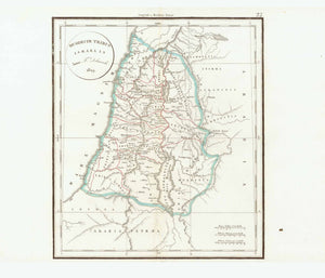 Antique Map, "Duodecim Tribus Israelis"  Holy Land, 12 Tribes of Isreal, Heiliges Land, Judentum, Samaritaner, Kanaan, Gelobtes Land  The twelve Tribes of Israel  Copper etching. Published in the atlas by Charles Francois Delamarche (1740-1811)  Delamarche bought the rights to use the copper plates by Didier Robert de Vaugondy in 1786