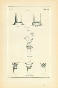 "Assyrian capitals"  Wood engravings published 1875  Reverse side:  "Ornamental dorway (North Palace, Koyunjik)