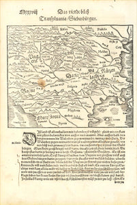 Romania, Transylvania, Muenster, These woodcuts are the oldest images you can get about Romania  "Walachy - Transylvania / Siebenbürgen - Cronenstatt - Tergouistia Teruis "  "Von Fruchtbarkeit der Siebenbürg - Von der Sibenbürg Regierung"  Map of Transylvania with the text. Two pages  Woodcut. Published in "Cosmographia" by Sebastian Müenster (1488-1552)  Basel, 1553