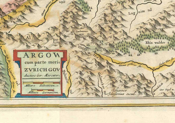 "Argow cum parte merid. Zurichgow"  For a 30% discount enter MAPS30 at chekout   Original hand-colored copper etching by Gerard Mercator  Published by Willem and Joan Blaeu  Amsterdam, 1635. Verso: Explanitory text in the German language. Vertical centerfold.  Northern Switzerland with the lake district. Lakes on this map:  Zuerichsee, Walensee, Kaldentalersee, Zuger See, Luzerner See, Vierwaldstätter See, Lungern See, Bringer See, Thuner See