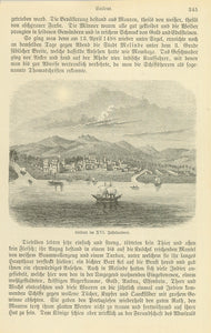 "Calicut im XVI Jahrhundert" (Calcutta in 16th Century)  Wood engraving on a page of German text about Vasco De Gama's early exploration of Calcutta. Text continues on reverse side. Published 1881.  Original antique print , interior design, wall decoration, ideas, idea, gift ideas, present, vintage, charming, special, decoration, home interior, living room design