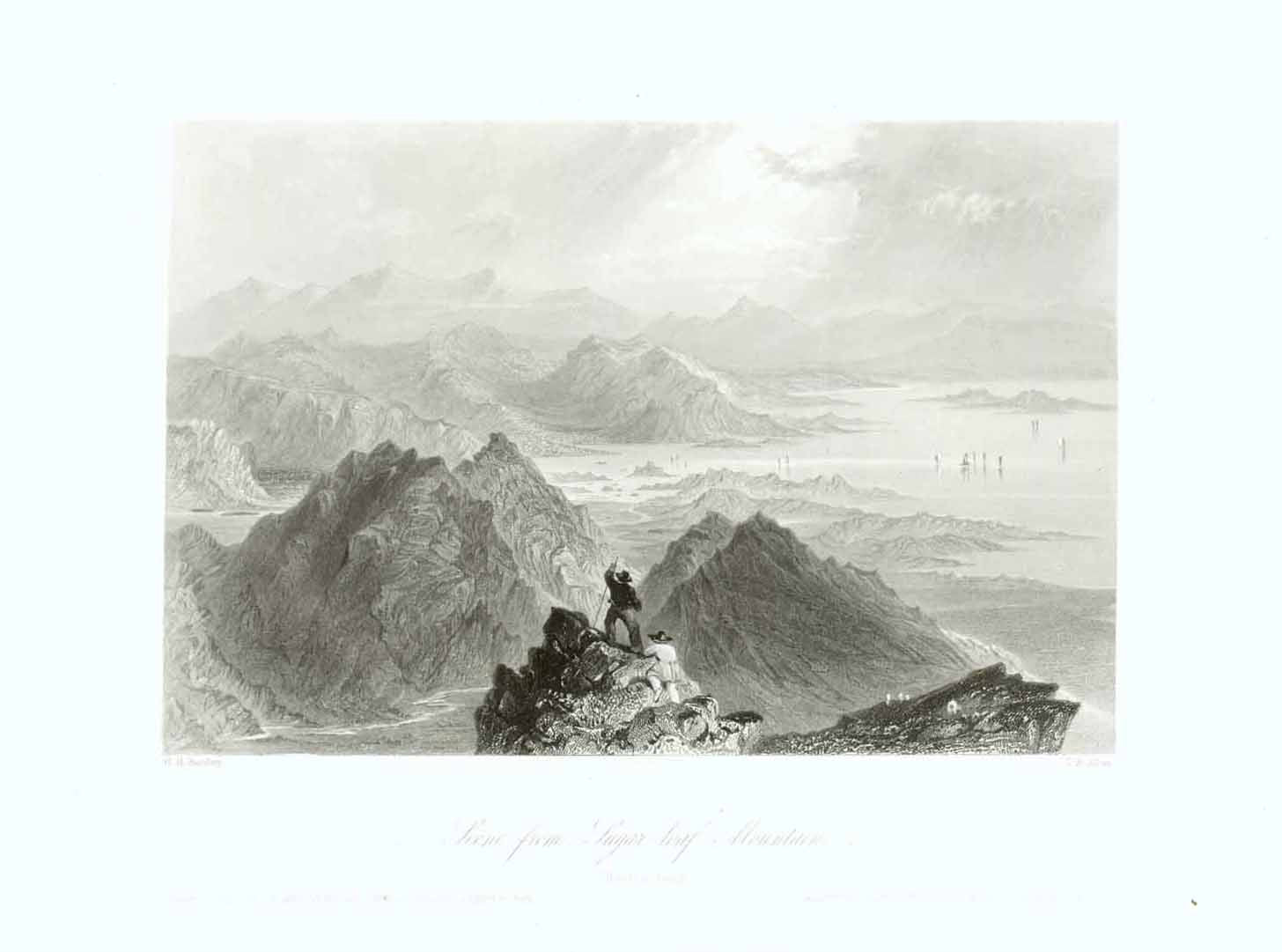 "Scene from Sugar-loaf Mountain"  Steel etching by J.B. Allen after W.H. Bartlett, ca 1840.  Original antique print 