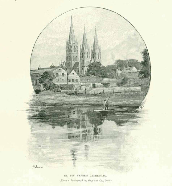 Upper left image: "Old St. Fin Barre's" Lower right image: "St. Fin Barre's Cathedral, the West Front"  ********  Image from the second page:  "St. Fin Barre's Cathedral"  14.5 x 11.5 cm ( 5.5 x 4.5 "  ******  Three separate pasges with 7 images of St. Fin Barre's Cathedral.  Article is by Rev. A. C. Robinson M. A. Published 1895.  Page size: 25 x 19 cm ( 9.8 x 7.4 ")