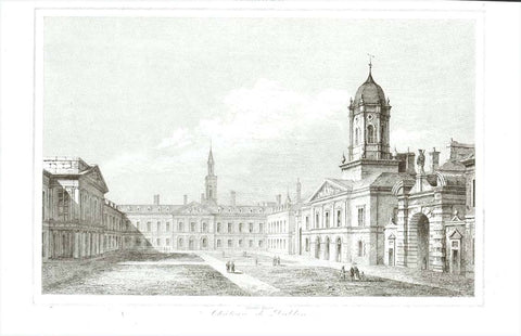 City Views, Ireland, Dublin, Castle, "Chateau de Dublin"  Steel engraving by Lemaitre ca 1845.  Original antique print  