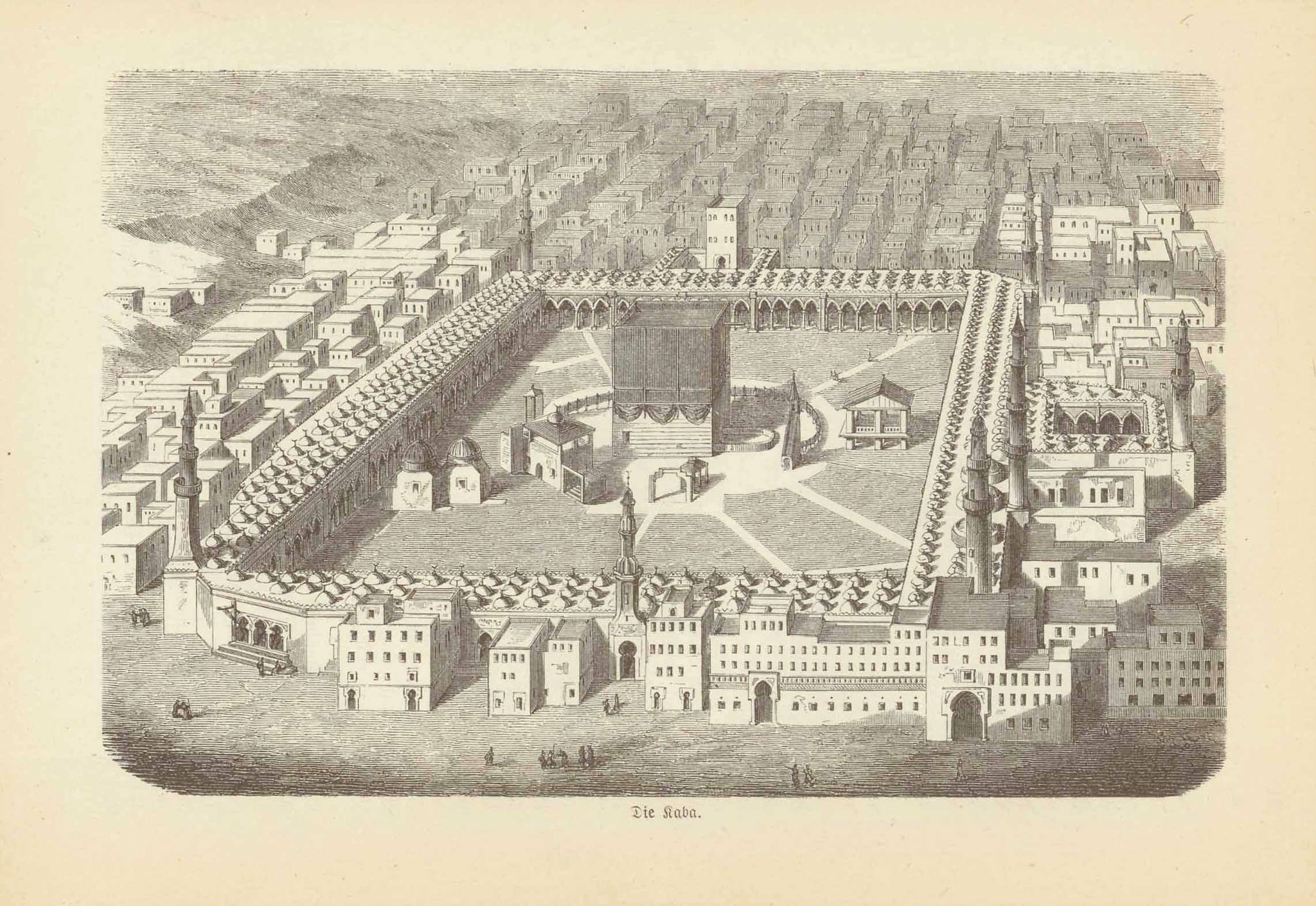 Antique print 'Die Kaba' (Mecca)  Middle East, Saudi Arabia, Mecca, Mekka, Kaaba  Wood engraving published 1885.  Original antique print  