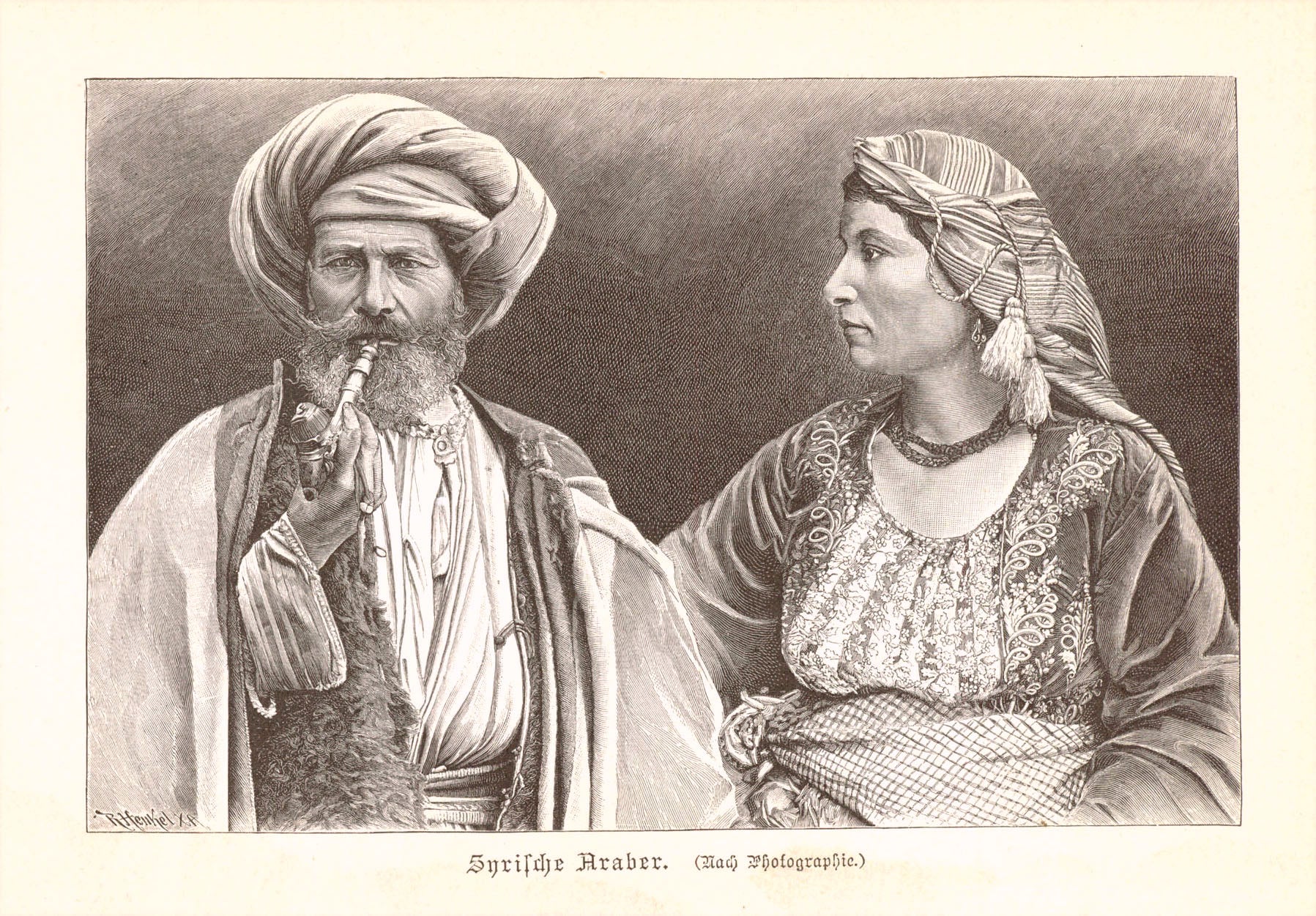 "Syrischer Araber"  Wood engraving made after a photograph, published 1890.