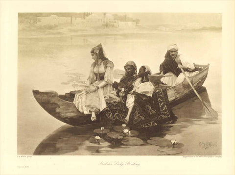 "Arabian Lady Boating"  Photogravure after a painting by Ferdinand Max Bredt. Published 1895 in brown ink on strong, woven paper. Good condition.