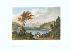 "Lago di Averno"  Steel engraving by Metzroth after C. Reiss ca 1860. Attractive hand coloring.  Original antique print , interior design, wall decoration, ideas, idea, gift ideas, present, vintage, charming, special, decoration, home interior, living room design