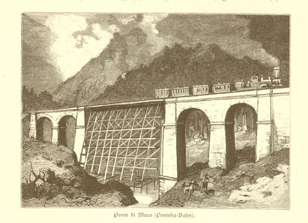 "Ponte di Muro (Ponteba Bahn)" (Friaul)  Wood engraving on a page of German text about the travel in in this region. Text continues on reverse side. Published ca 1880.  Original antique print , interior design, wall decoration, ideas, idea, gift ideas, present, vintage, charming, special, decoration, home interior, living room design
