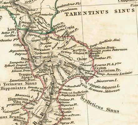 "Italia Meriodionalis" "A Minione et Sagro fluviis, cum Sardinia et Sicilia Insulis et parte Africae"  Copper engraving map by Arrowsmith dated 1828.  Original antique print    For a 30% discount enter MAPS30 at chekout  Original hand outline coloring. Very detailed with ancient names of peoples and places.