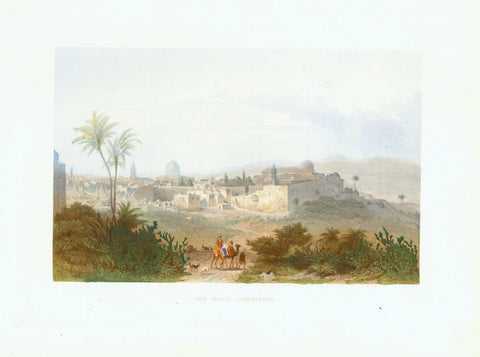 "Der Moria Tempelberg" - Temple Mount  The Jews call this plateau Moria. It is known as the site where Abraham was tested by God to offer his son.  Toned steel engravng with hand colored finishing. Published 1861.  Original antique print , interior design, wall decoration, ideas, idea, gift ideas, present, vintage, charming, special, decoration, home interior, living room design