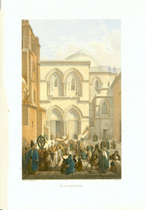 "Hl. Grabeskirche" (Church of the Holy Sepulchre)  Original antique print   Toned steel engraving with hand-colored highlights by Bruck after Halbreiter. Published 1861.