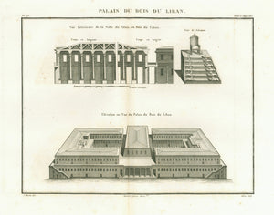 "Palais du Bois du Liban"  Copper etching by Adam after drawing by F. Martin  Published in "Saint Bible de Vence" by Abbe Henri-Francois de Vence  Paris, 1827