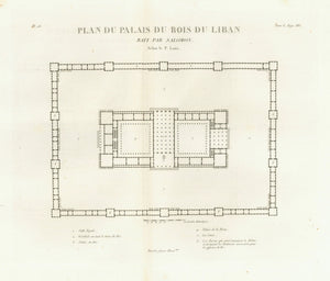 "Plan du Palais du Bois du Liban Bati par Salomon"  Copper etching after drawing by P. Lami  Published in "Saint Bible de Vence" by Abbe Henri-Francois de Vence  Paris, 1827