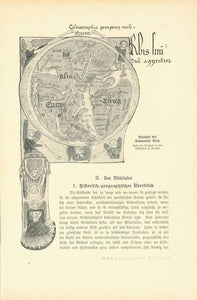 Wood engraving made after the original map in the Library of Rheims. Published ca 1900.  Below the map and continuing on the reverse side is an article about history and geograpy in the Middle Ages, interior design, wall decoration, ideas, idea, gift ideas, present, vintage, charming, special, decoration, home interior, living room design
