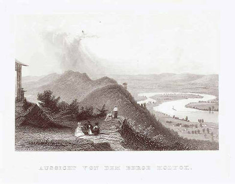 "Aussicht von dem Berge Holyok" (view from Holyoke Mountain)  Steel engraving ca 1850. Anonymous.