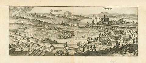 Antique print, "Wollgast" Wolgast  Wollgast, Wolgast, Usedom, Peenestroms, Ziesabergs  Copper etching by M. Merian, 1633.  From "Theatrum Europaeum".  Shows the occupation of Swedish troops in 1630.