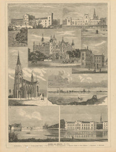 Antique print, Stich, Antike Ansicht von Schwerin, "Ansichten von Schwerin"  Views of Schwerin. Wood engraving published 1879.  Original antique print  