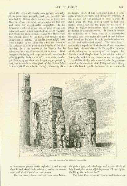 "Fire Altars, Nakhili Rustam"  3 separate pages with images and text in English.  The title of the article is: "Art in Persia". Published 1895.