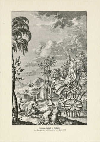 "Sonnen Kultus in Babylon" (sun cult in Babylon)  Wood engraving published ca 1900. Reverse side is printed.  19 x 12,5 cm ( 7.4 x 4.9 ")
