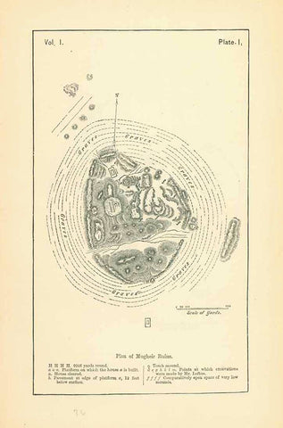 "Plan of Mugheir Ruins"  *****  Reverse:  "Ruins of Warka(Erech)  Wood engravings published 1876.  Original antique print , interior design, wall decoration, ideas, idea, gift ideas, present, vintage, charming, special, decoration, home interior, living room design