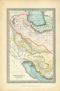 "Persis, Media Hyrcania"  Rare copper engraving map by Joshua Archer (1792-1863) Published by the Society for Promoting Christian Knowledge in 1847.  Original antique print    For a 30% discount enter MAPS30 at chekout 