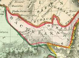 Maps, Afghanistan, Bactriana, India, Hindu Kush, "Bactriana et India" Rare copper engraving map by Joshua Archer (1792-1863) Published by the Society for Promoting Christian Knowledge in 1847. Very attractive original hand coloring. Ancient names of towns and topography. Original antique print , interior design, wall decoration, ideas, idea, gift ideas, present, vintage, charming, special, decoration, home interior, living room design