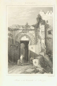 "Porte de la Citadelle de Tanger"  Steel engraving by Lemaite 1848.  Original antique print  