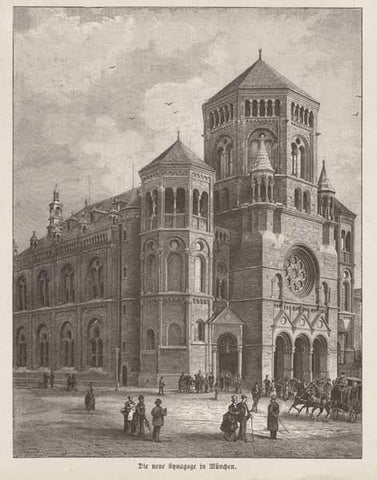 "Die neue Synagoge in Muenchen"  Wood engraving published ca 1885.  Original antique print  