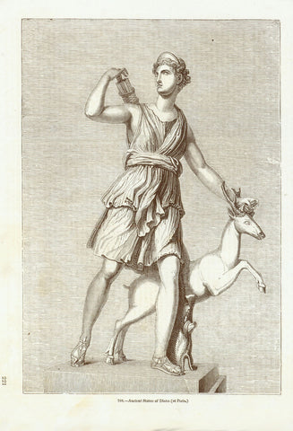 Mythology, "Ancient Statue of Diana ( at Paris )"  Wood engraving ca 1880. Reverse side is printed.