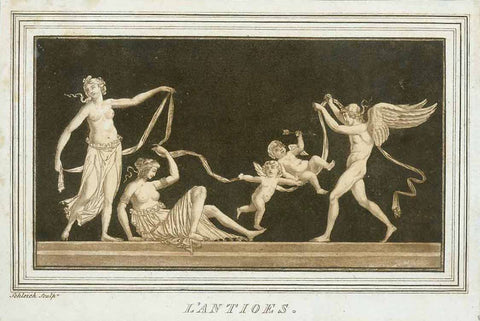 Series of 4 absolutely delightful Roman dancing maenads, each titles "L'Antiques"  Hand-toned aquatints by Johann Carl Schleich (1759-1842)  Published individually and sold individually in Schleich's atelier.  Original antique print , interior design, wall decoration, ideas, idea, gift ideas, present, vintage, charming, special, decoration, home interior, living room design